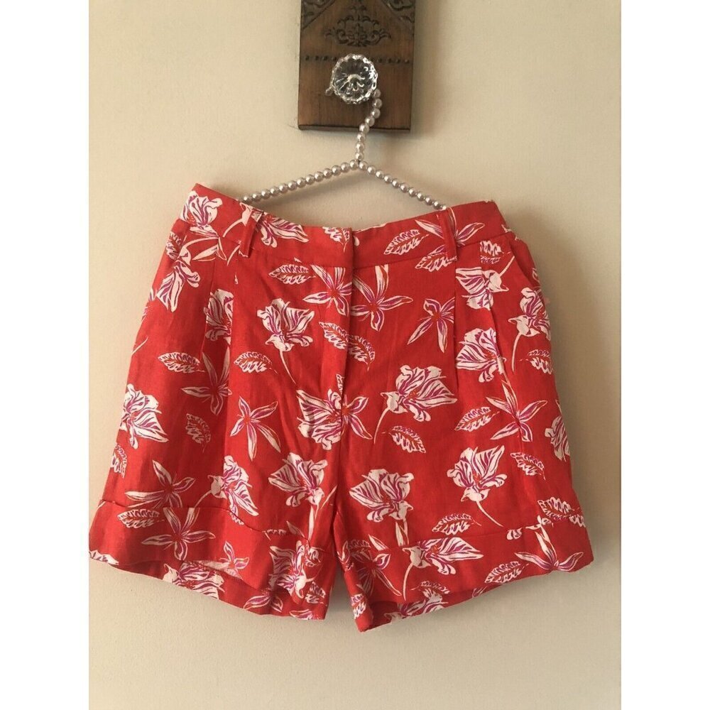 NWOT Joie Womens Size 6 Red White Floral Linen Blend Shorts